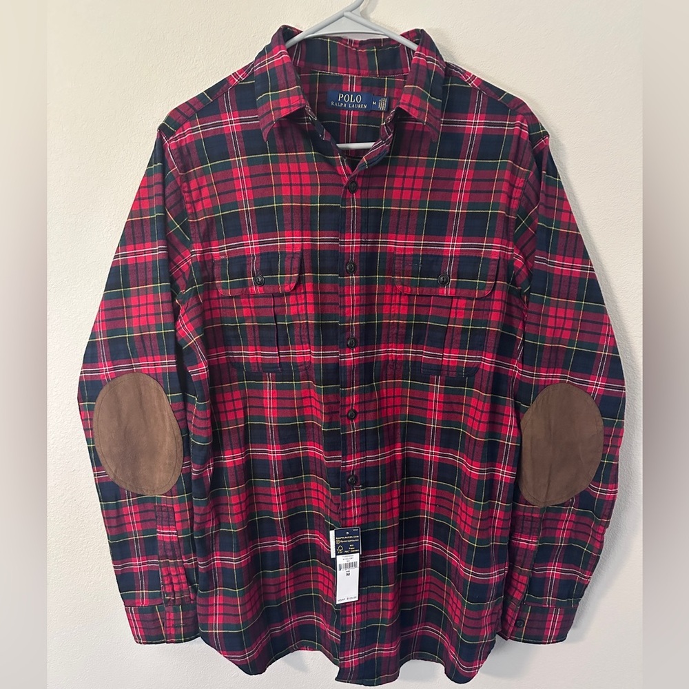 NWT Polo by Ralph Lauren Men's Red Plaid 100% cotton  Shirt size medium